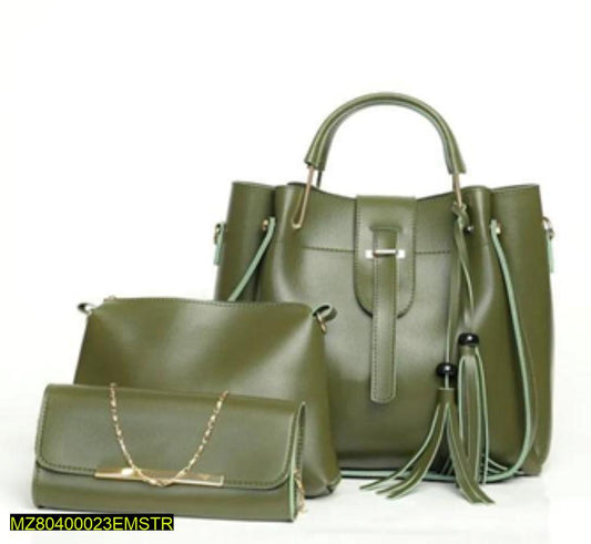 3 Pcs Women's PU Leather Plain Handbag