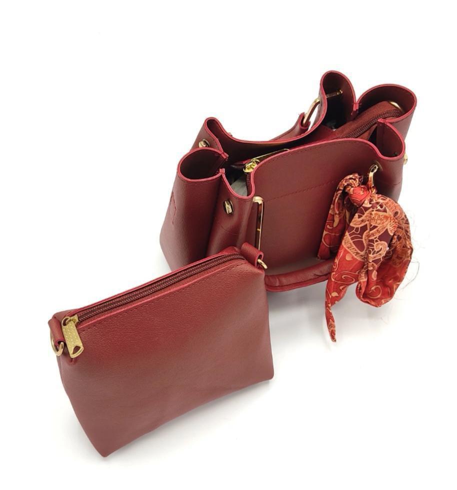 Stylish Women's PU Leather Hand Bag Set - 2 Pcs in Brown