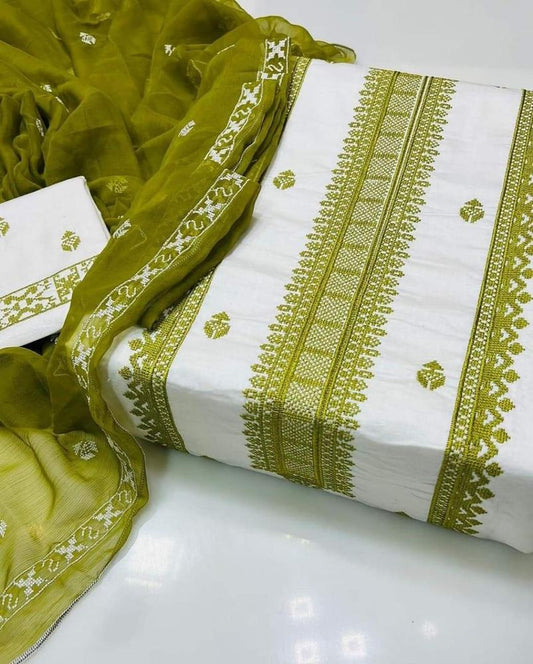 3 Pcs Women's Unstitched Lawn Embroidered Suit