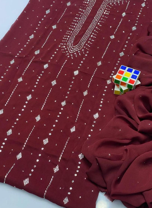 2 Pcs Women's Unstitched Hand Work Suit