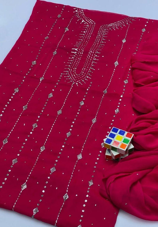 2 Pcs Women's Unstitched Hand Work Suit
