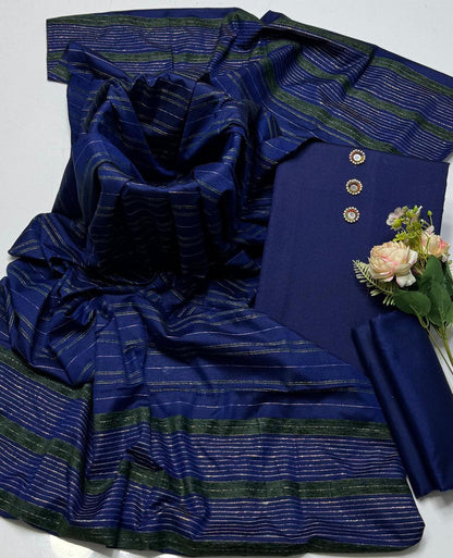 3 Pcs Women's Unstitched Plain Suit