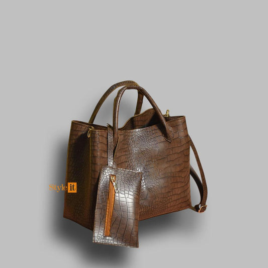 Women's PU Leather Textured Hand Bag Set