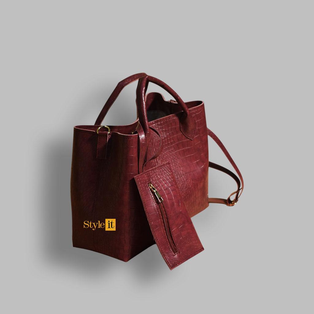 Women's PU Leather Textured Hand Bag Set