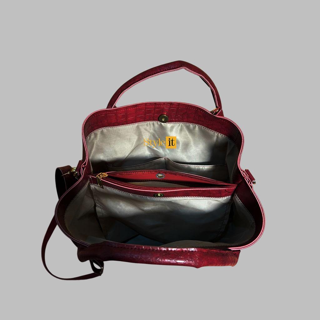 Women's PU Leather Textured Hand Bag Set