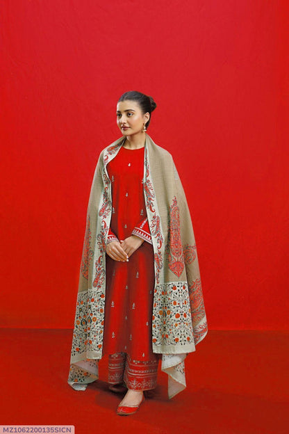 3 Pcs Women's Unstitched Embroidered Suit