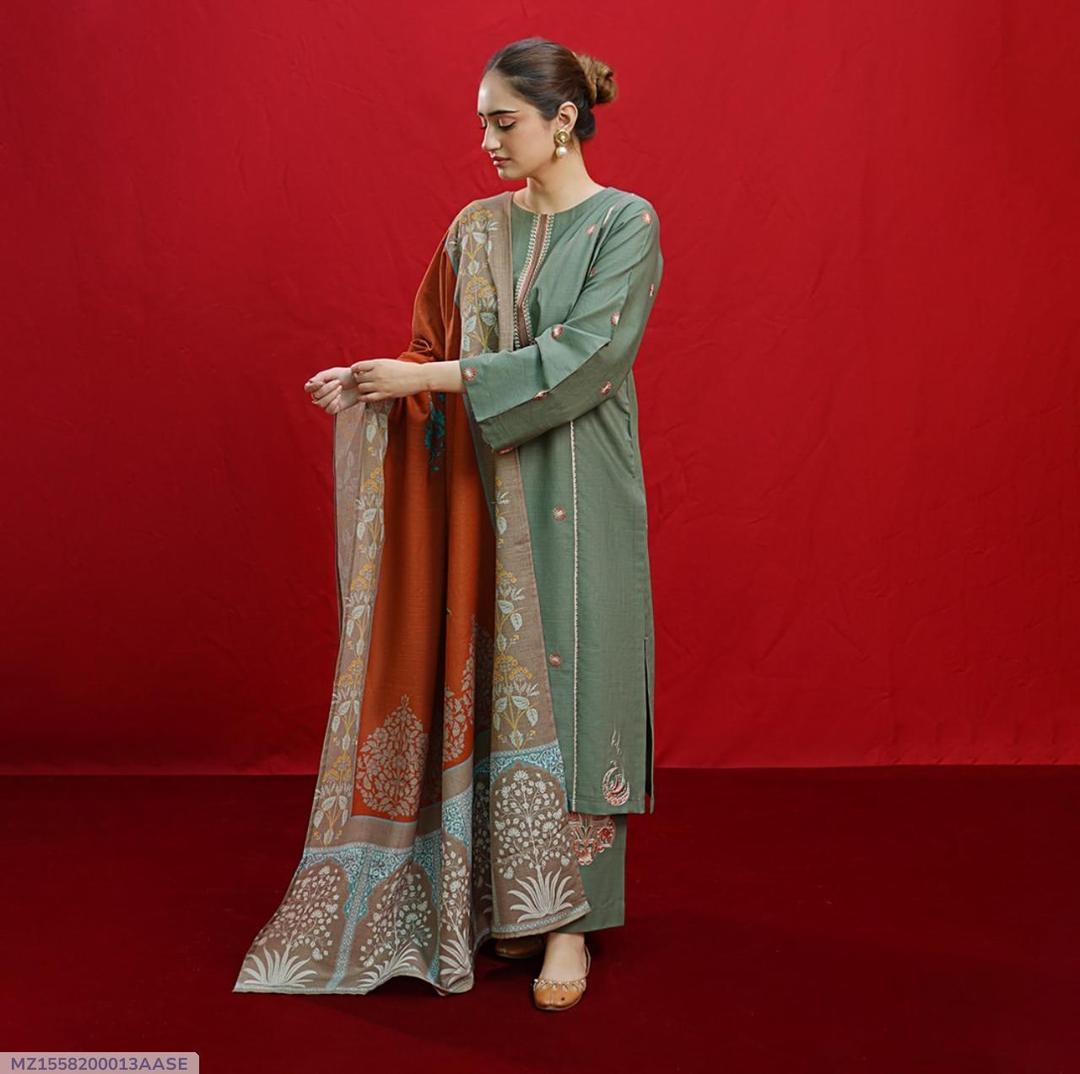 3 Pcs Women's Unstitched Embroidered Suit