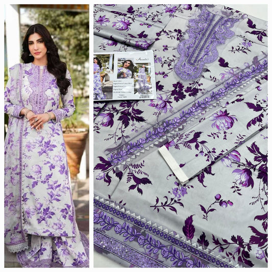3 Pcs Unstitched Lilan Suit With Patches