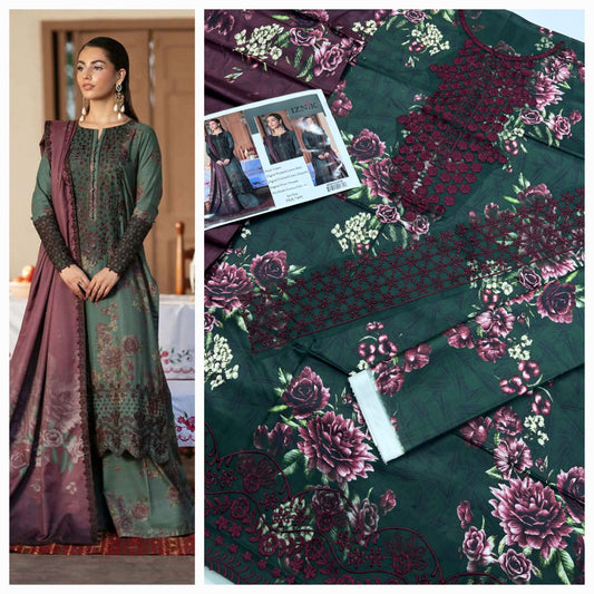 IZNIK Linen 3 Pcs Suit With Patches