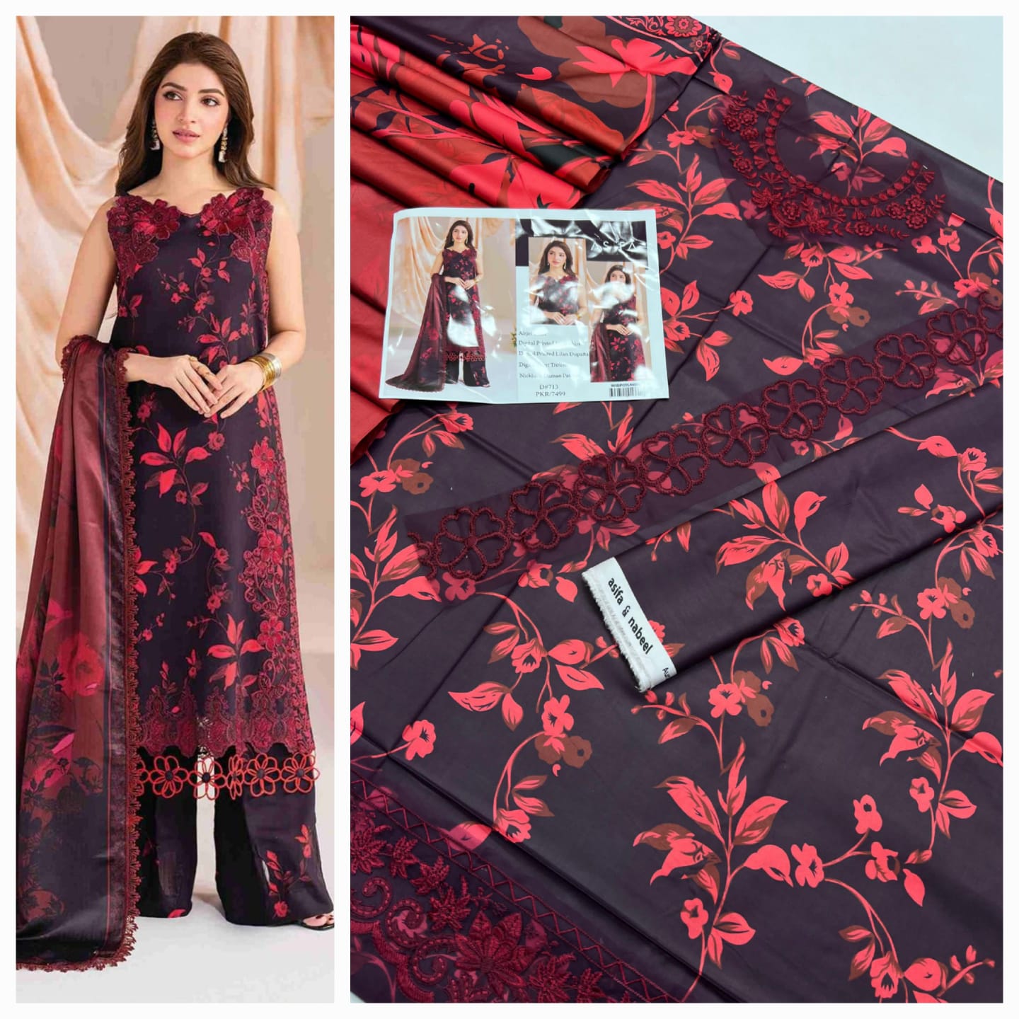 3 Pcs Unstitched Lilan Suit With Patches