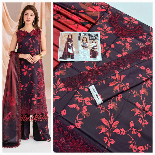 3 Pcs Unstitched Lilan Suit With Patches