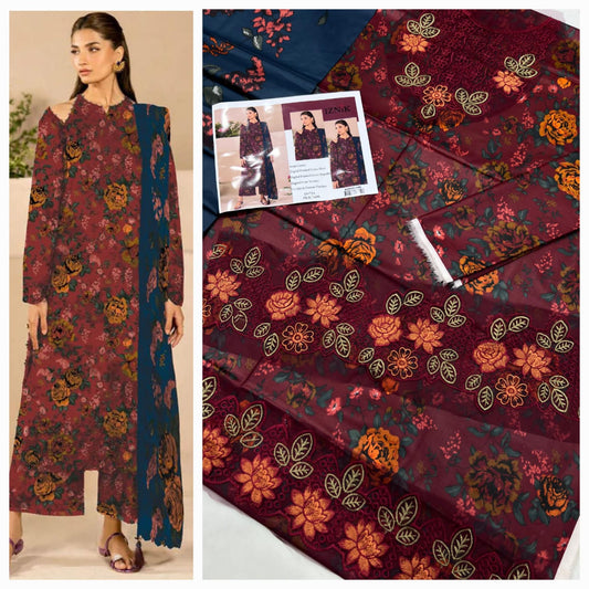 IZNIK Linen 3 Pcs Suit With Patches