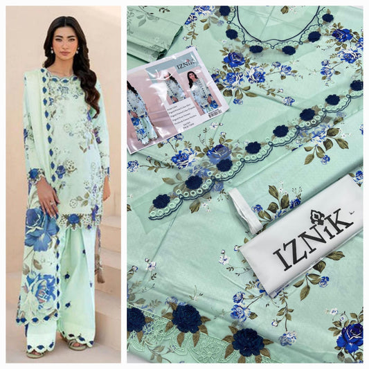 IZNIK Linen 3 Pcs Suit With Patches