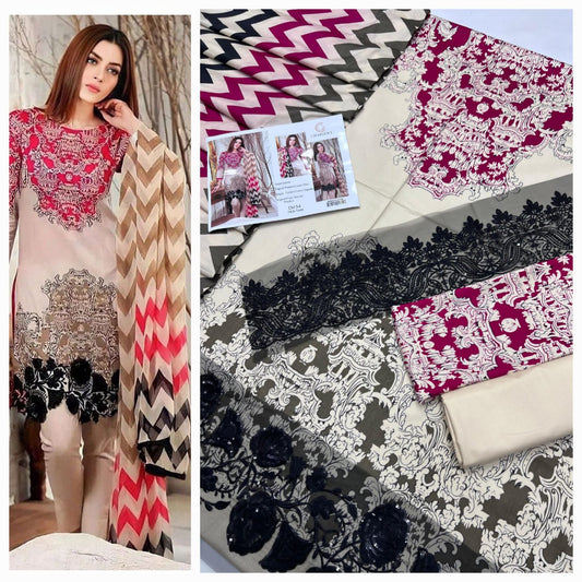 3 Pcs Unstitched Lilan Suit With Patches