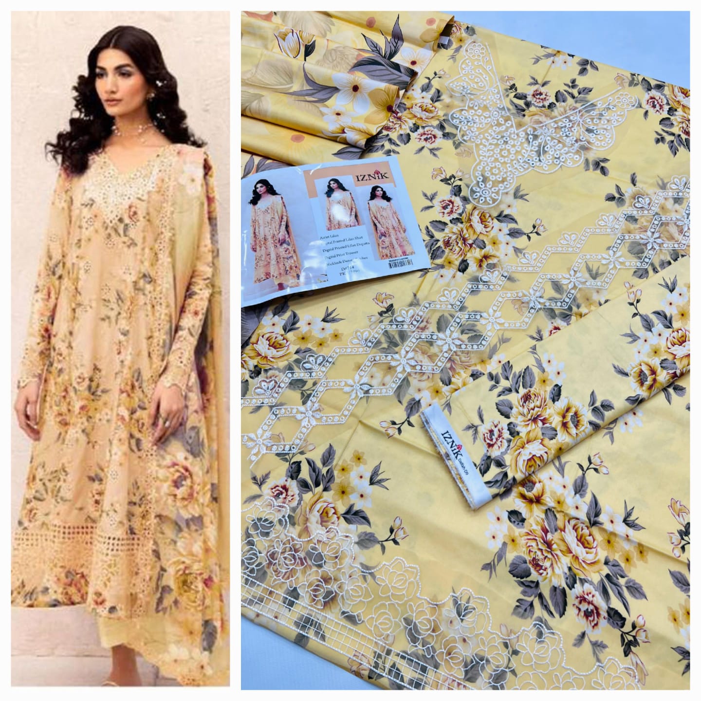 IZNIK Linen 3 Pcs Suit With Patches