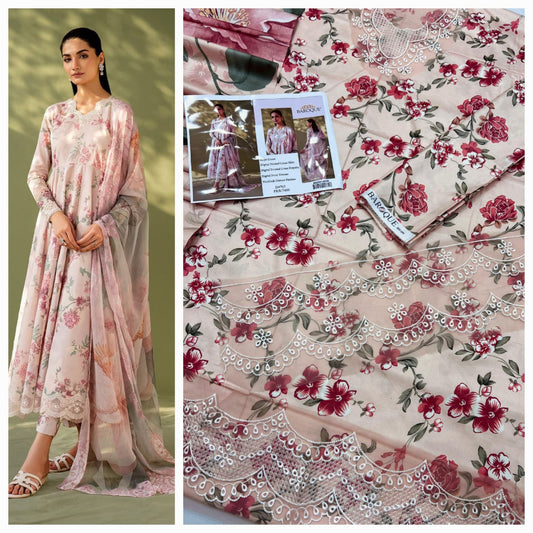 Baroque Linen 3 Pcs Suit With Patches