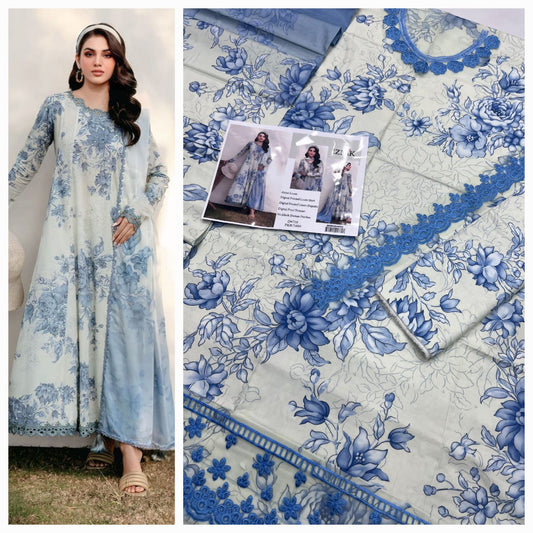 IZNIK Linen 3 Pcs Suit With Patches