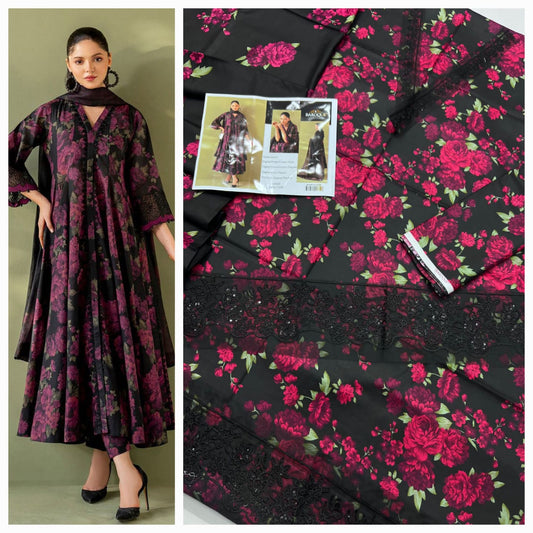 Baroque Linen 3 Pcs Suit With Patches
