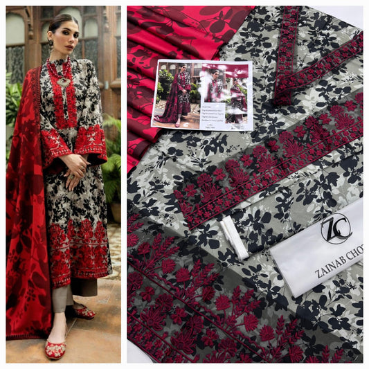 3 Pcs Unstitched Lilan Suit With Patches